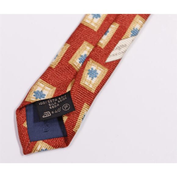 Ermenegildo Zegna Gold Orange Geometric Print Silk Necktie Tie - Picture 6 of 7